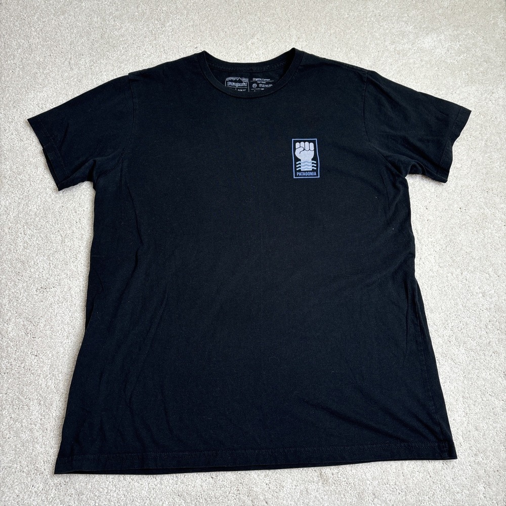 Patagonia T-Shirt Men's Large Black Protect Your Peaks Two Sided S/S Graphic Tee
